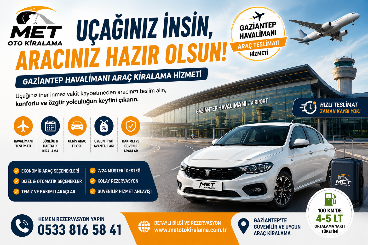 Gaziantep Havalimanı Araç Kiralama Hizmetlerinde Konforlu ve Hızlı Çözüm